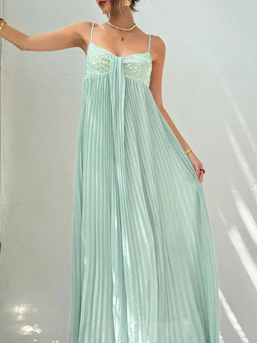 Baby Blue Casual Women's A-Line Sleeveless Cocktail Dress with Sequined Trim_6